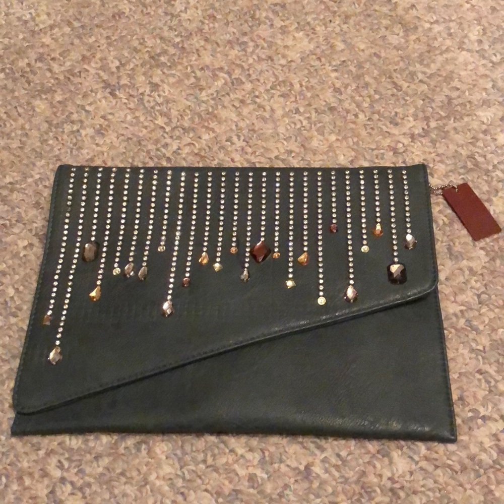 Charcoal embellished large clutch